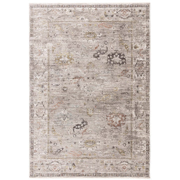 Jasper JA04 Traditional Vintage Distressed Shimmer Floral Heirloom Border Soft-Touch Polyester Low Profile Short Pile Grey Rug-Asiatic Carpets-Rug Love - The Most Loved Rug Store
